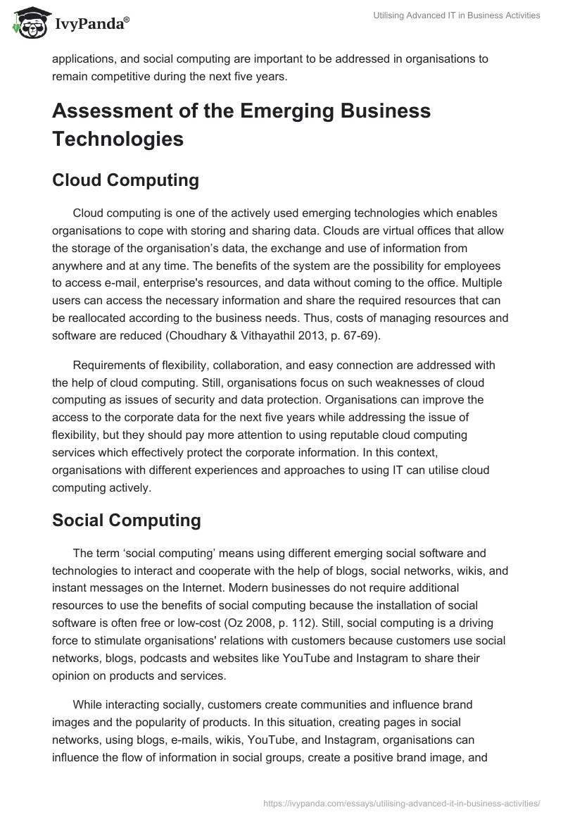 Utilising Advanced IT in Business Activities. Page 2