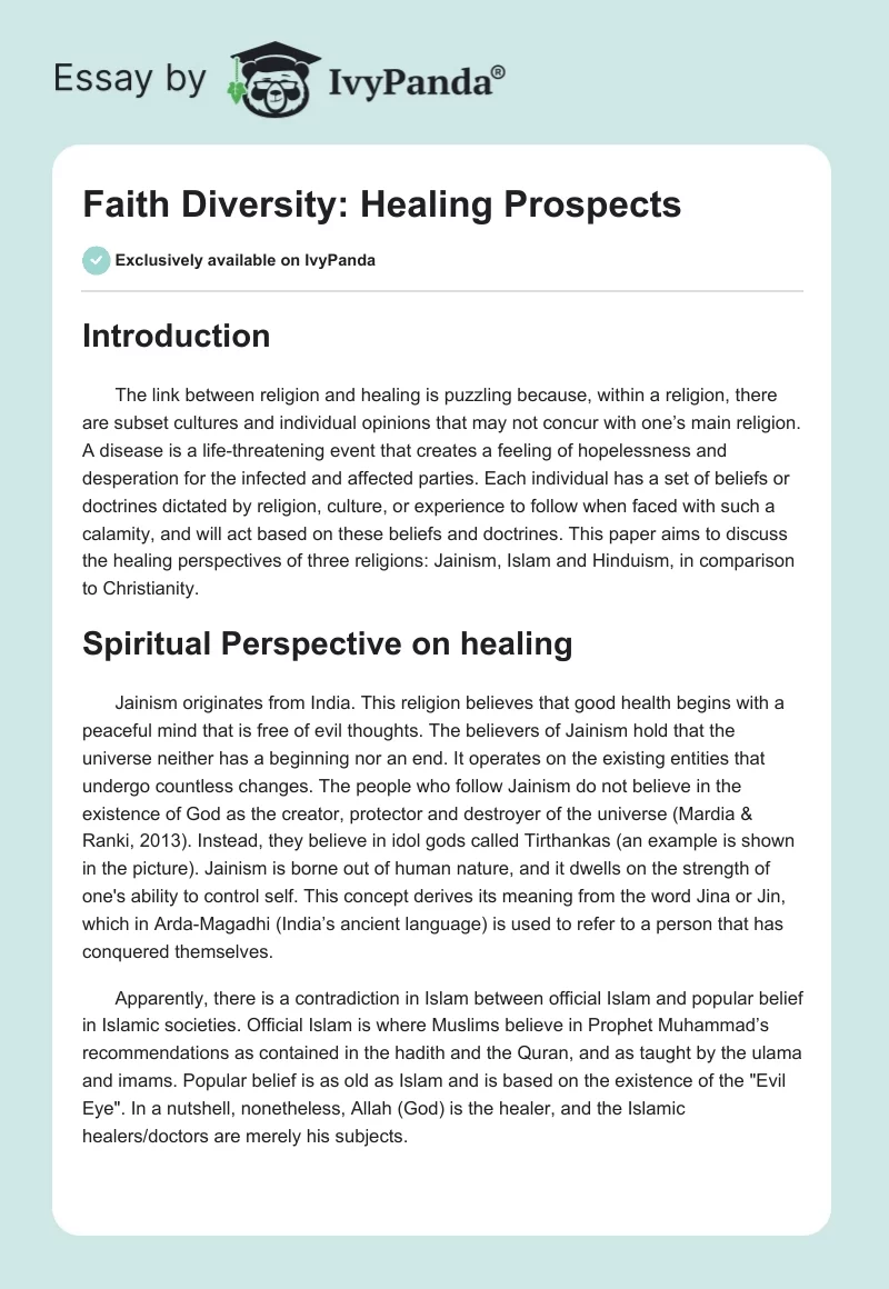 Faith Diversity: Healing Prospects. Page 1