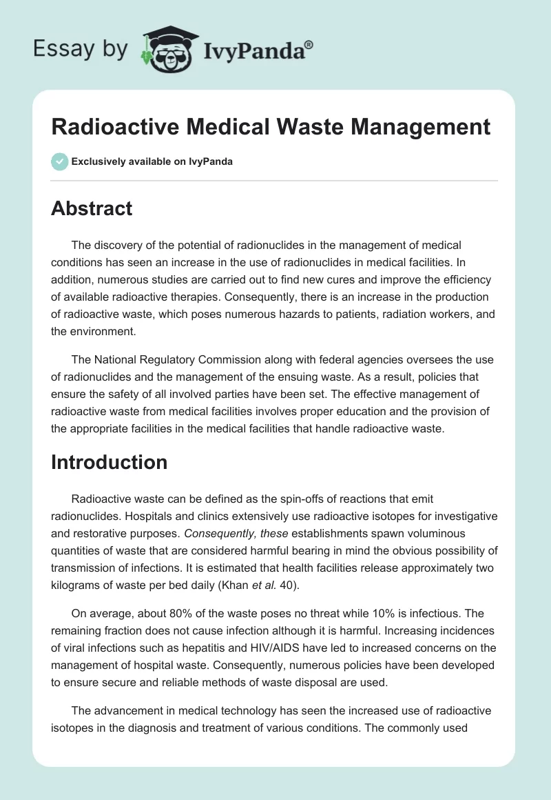 Radioactive Medical Waste Management. Page 1