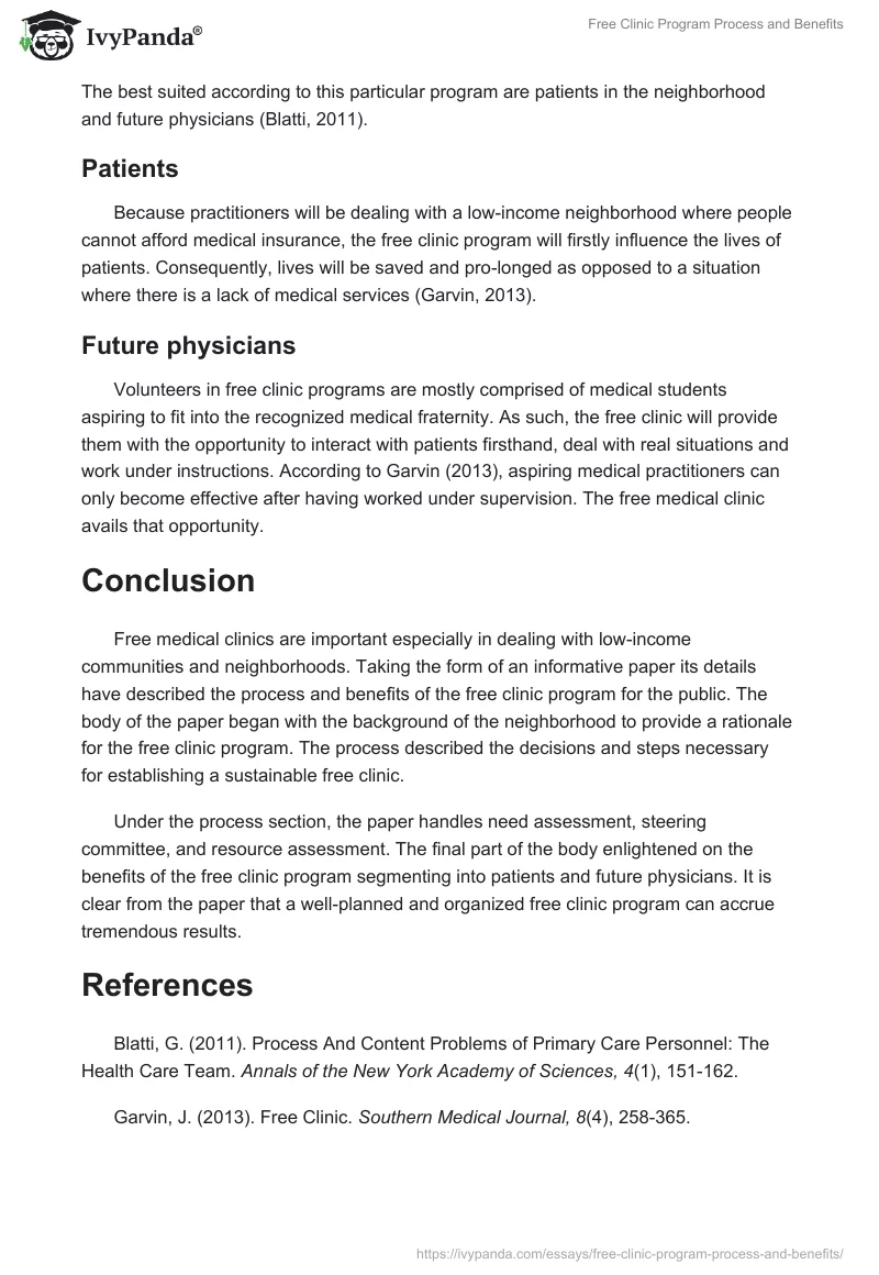 Free Clinic Program Process and Benefits. Page 3