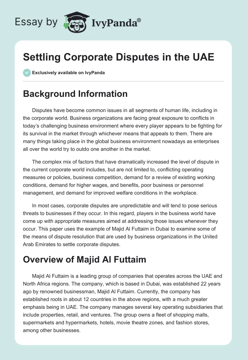 Settling Corporate Disputes in the UAE. Page 1