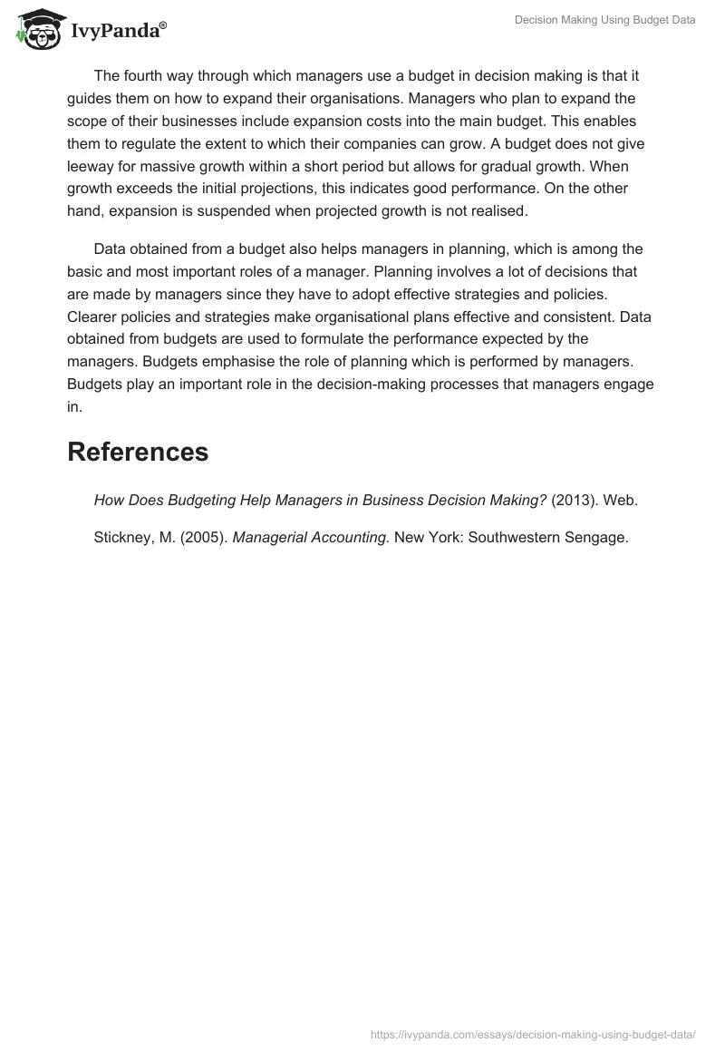 Decision Making Using Budget Data. Page 2