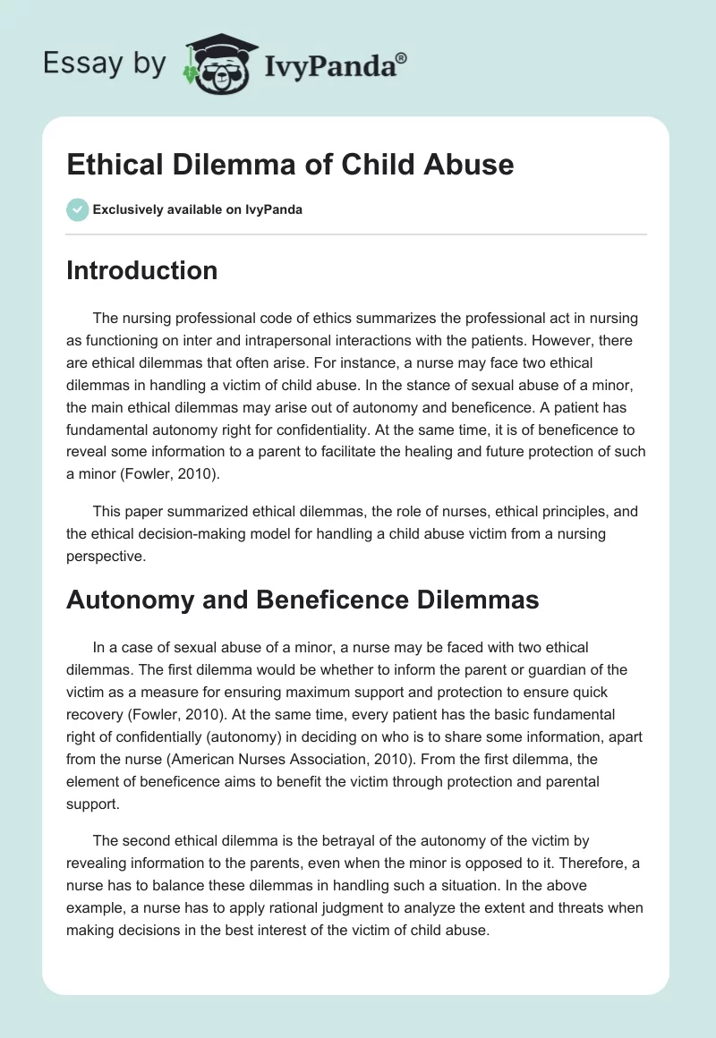 Ethical Dilemma of Child Abuse. Page 1