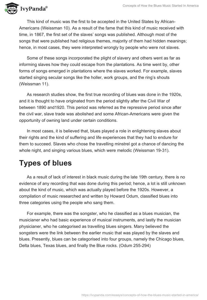 Concepts of How the Blues Music Started In America. Page 2