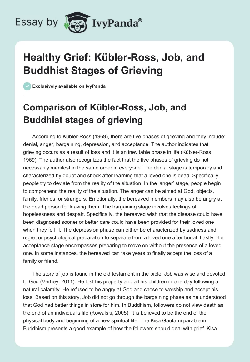 Healthy Grief: Kübler-Ross, Job, and Buddhist Stages of Grieving. Page 1