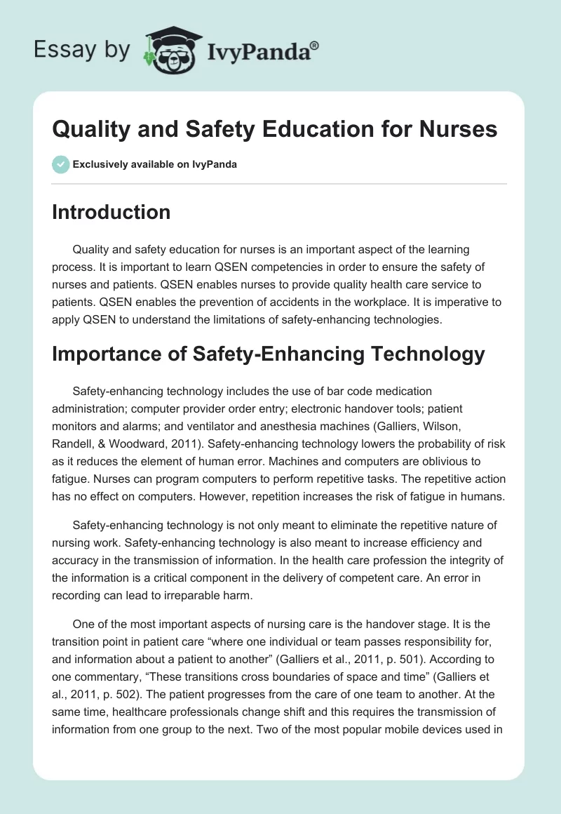 Quality and Safety Education for Nurses. Page 1