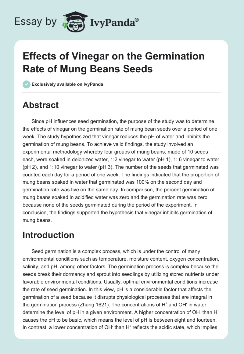 Effects of Vinegar on the Germination Rate of Mung Beans Seeds. Page 1