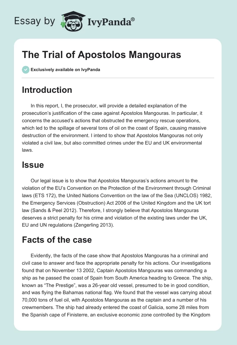 The Trial of Apostolos Mangouras. Page 1