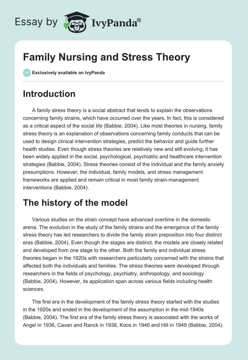 Family Nursing and Stress Theory. Page 1
