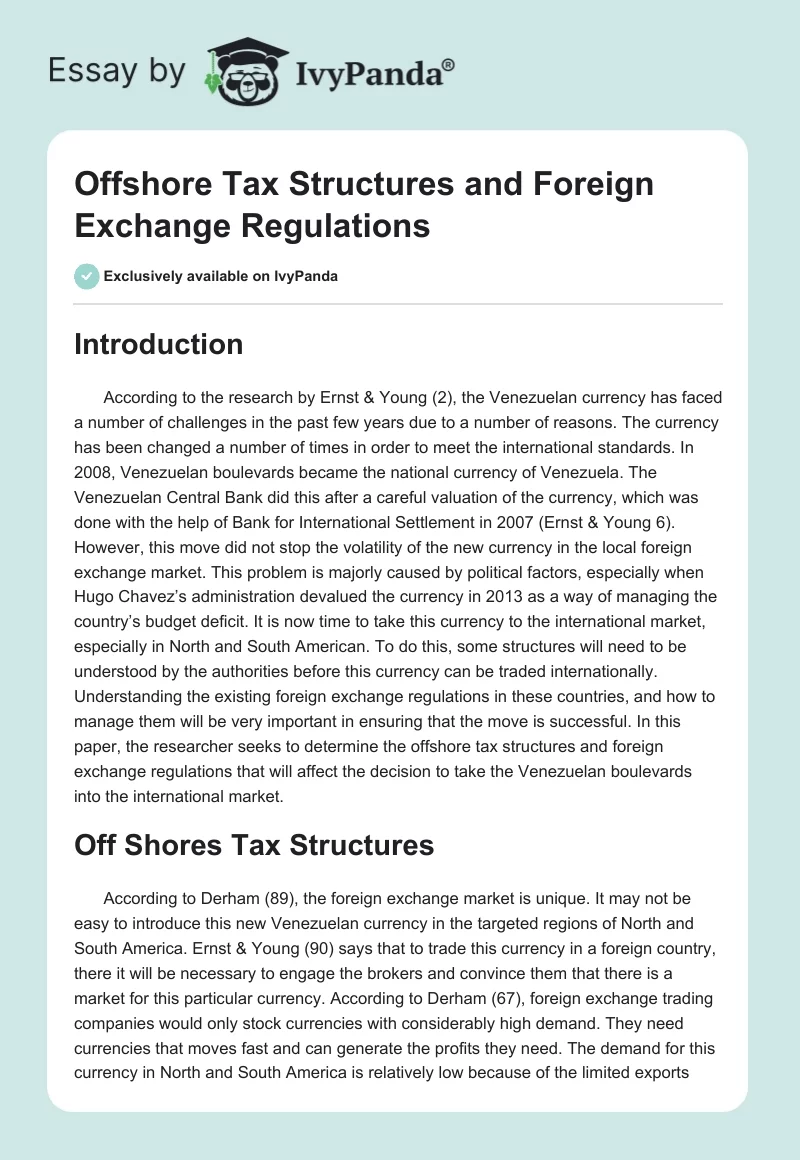 Offshore Tax Structures and Foreign Exchange Regulations. Page 1