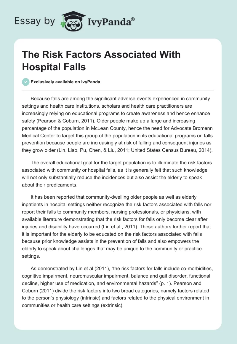 The Risk Factors Associated With Hospital Falls. Page 1