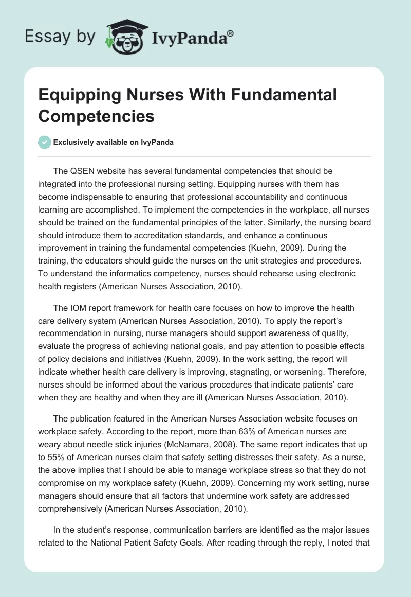 Equipping Nurses With Fundamental Competencies. Page 1