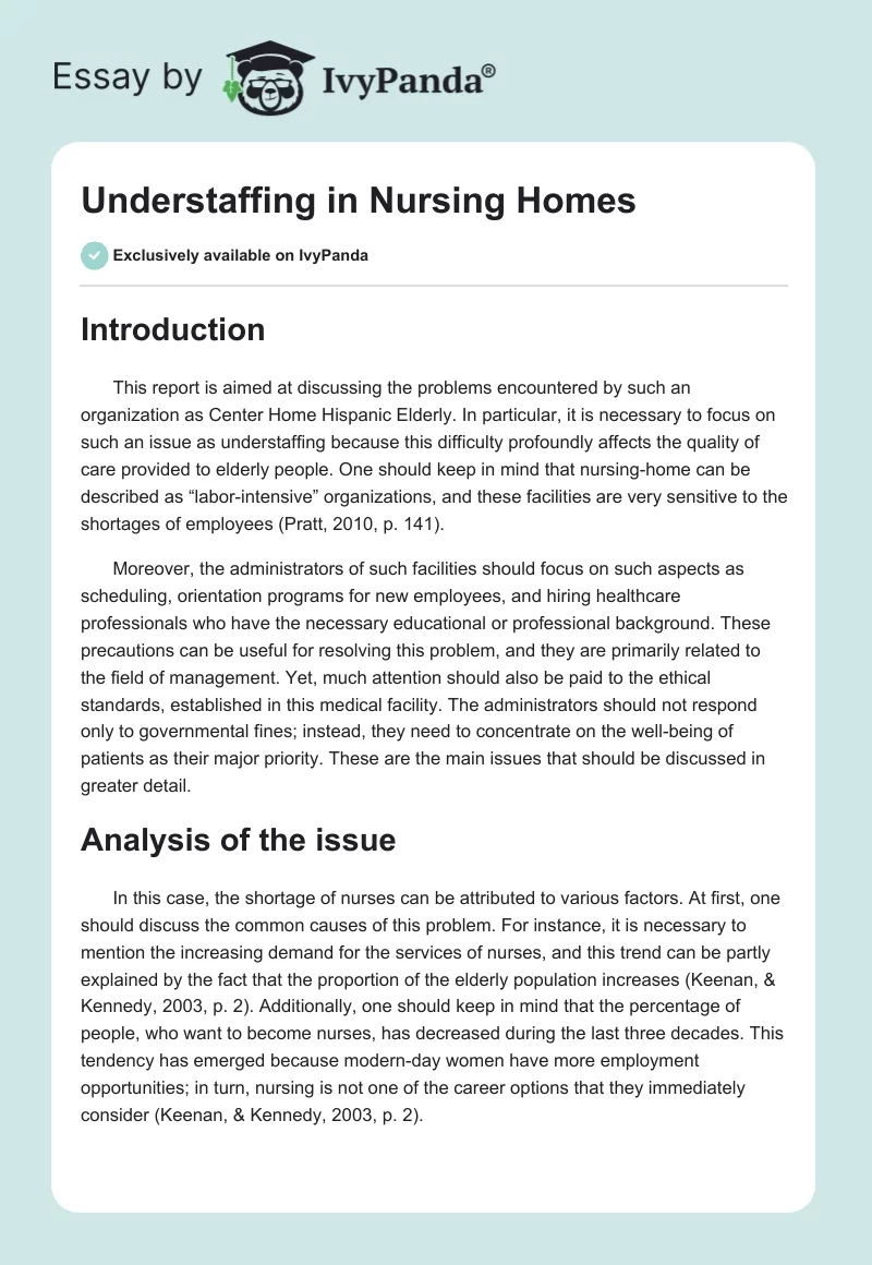 Understaffing in Nursing Homes. Page 1