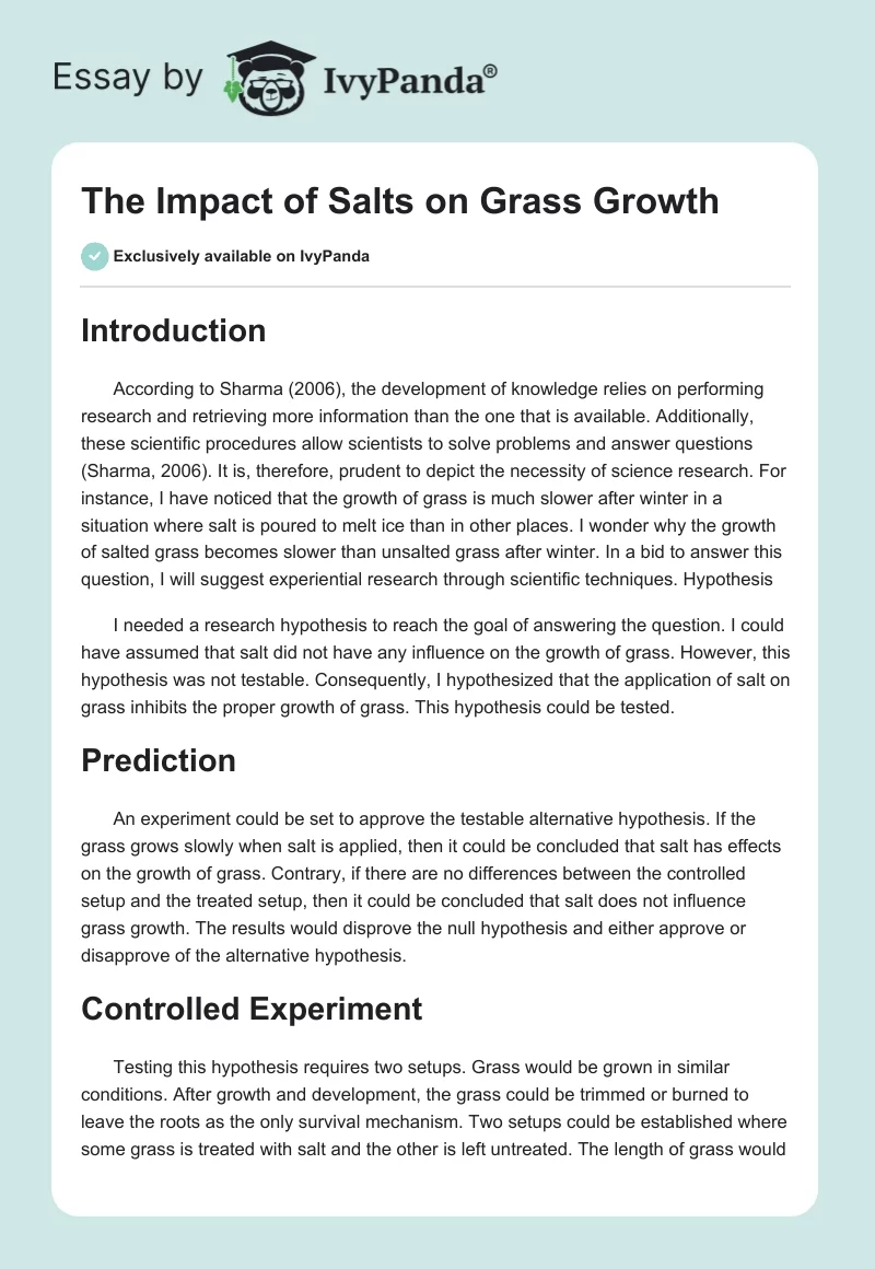 The Impact of Salts on Grass Growth. Page 1