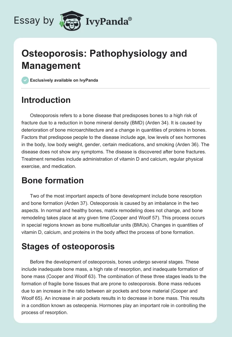 Osteoporosis: Pathophysiology and Management. Page 1