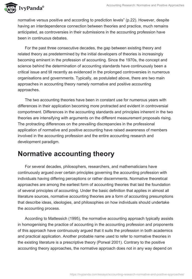 Accounting Research: Normative and Positive Approaches. Page 2