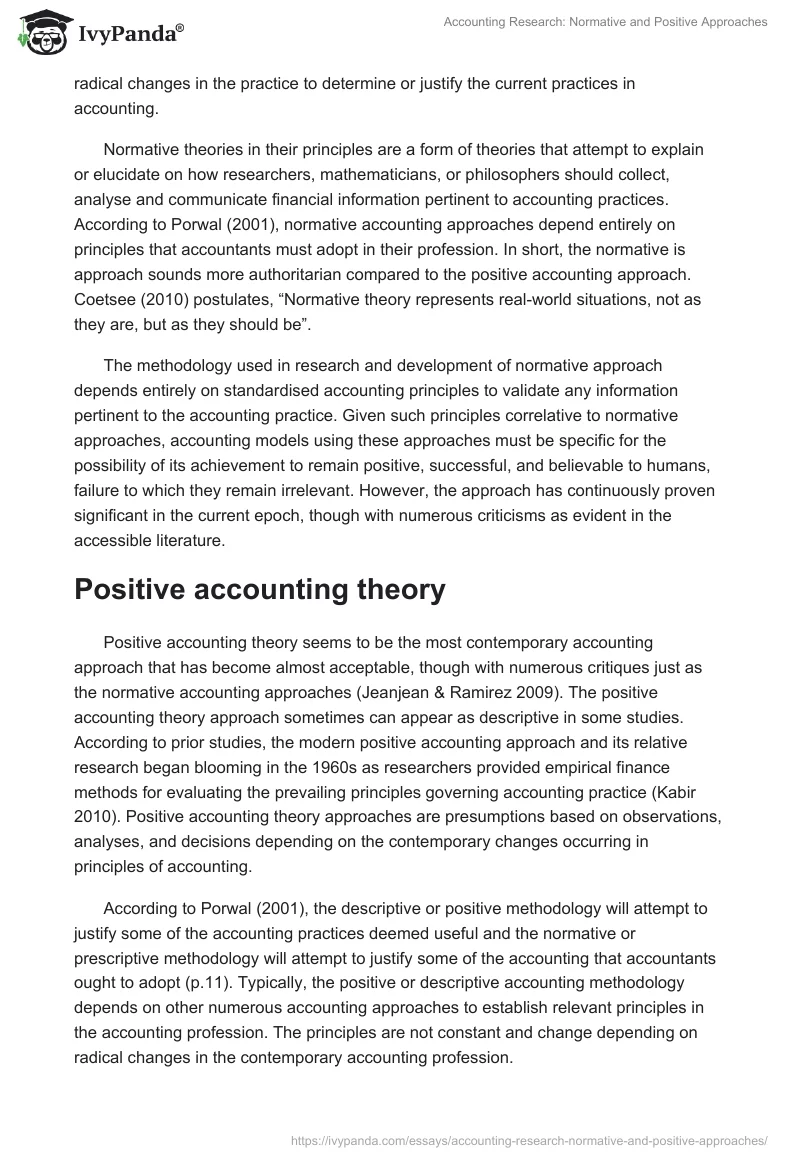 Accounting Research: Normative and Positive Approaches. Page 3