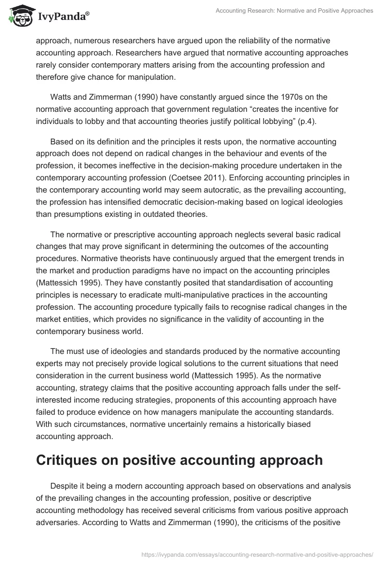 Accounting Research: Normative and Positive Approaches. Page 5