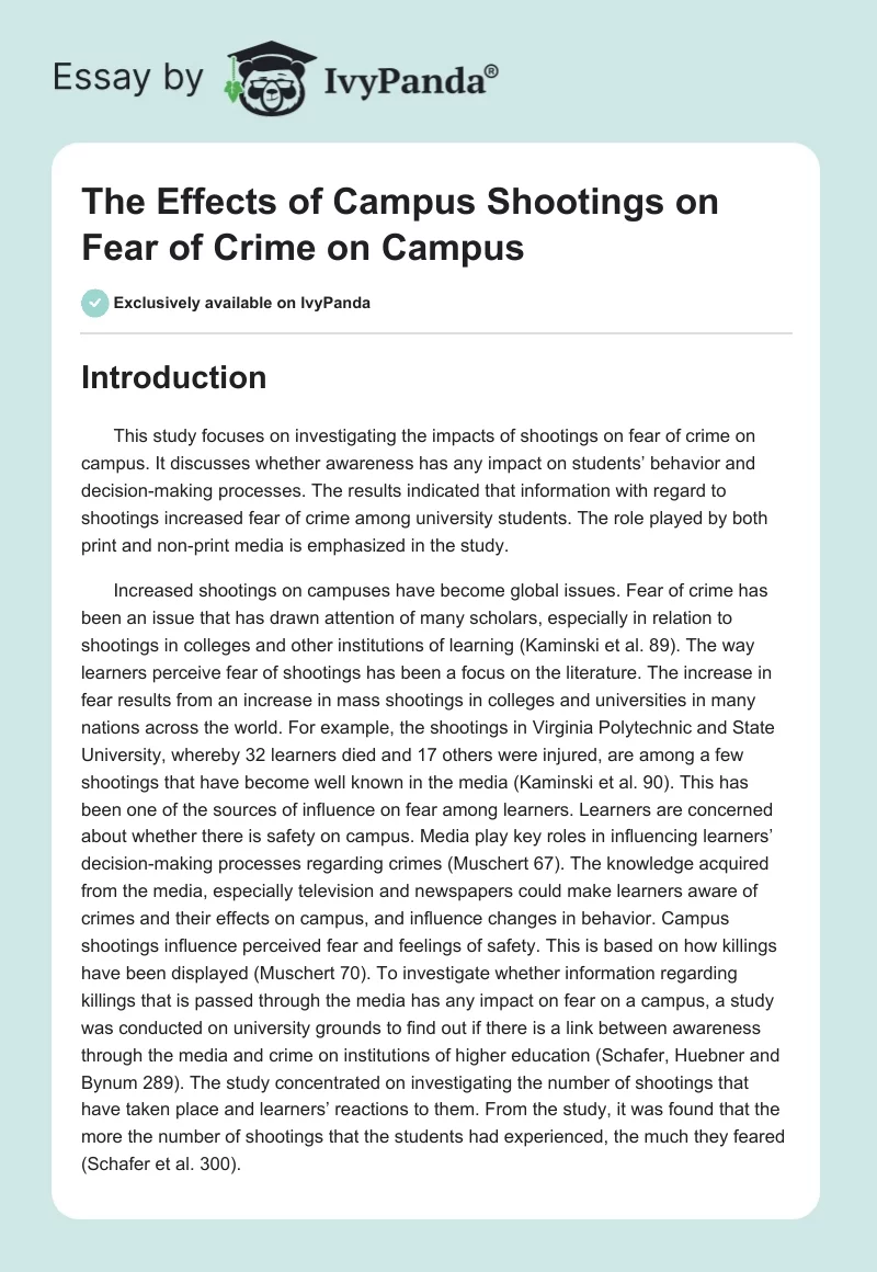The Effects of Campus Shootings on Fear of Crime on Campus. Page 1