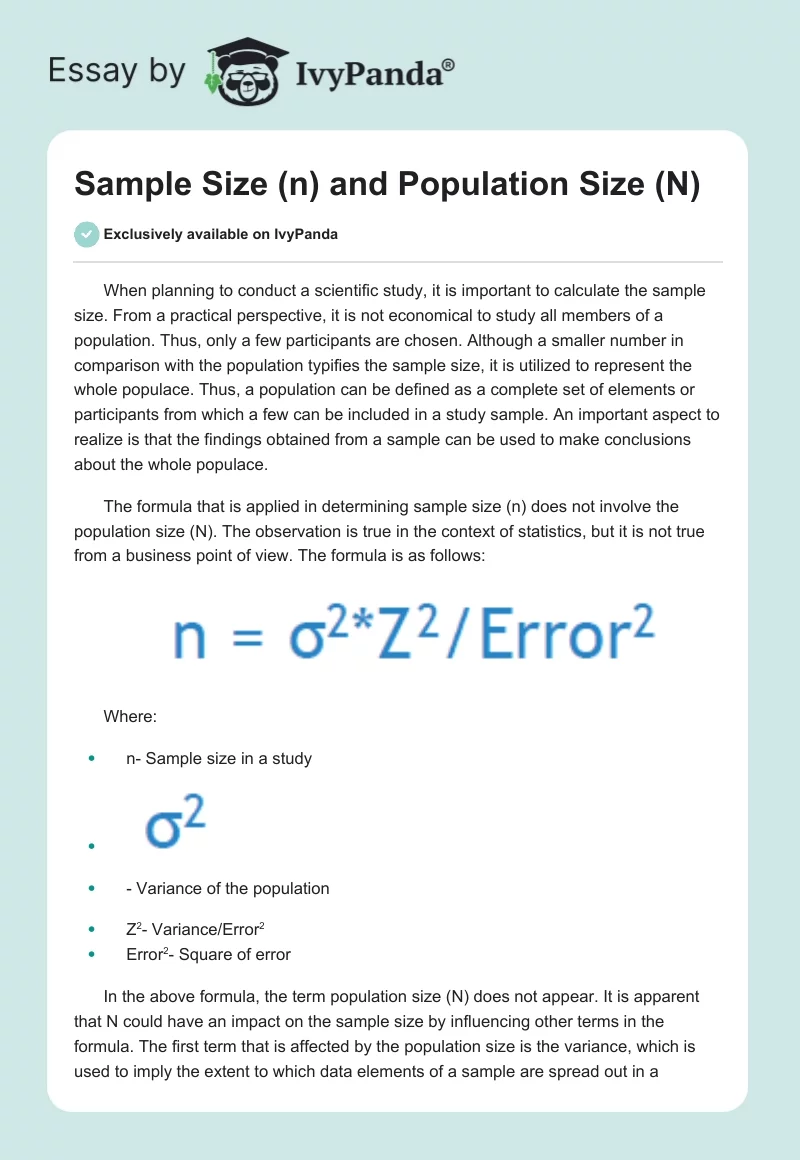 Sample Size (n) and Population Size (N). Page 1