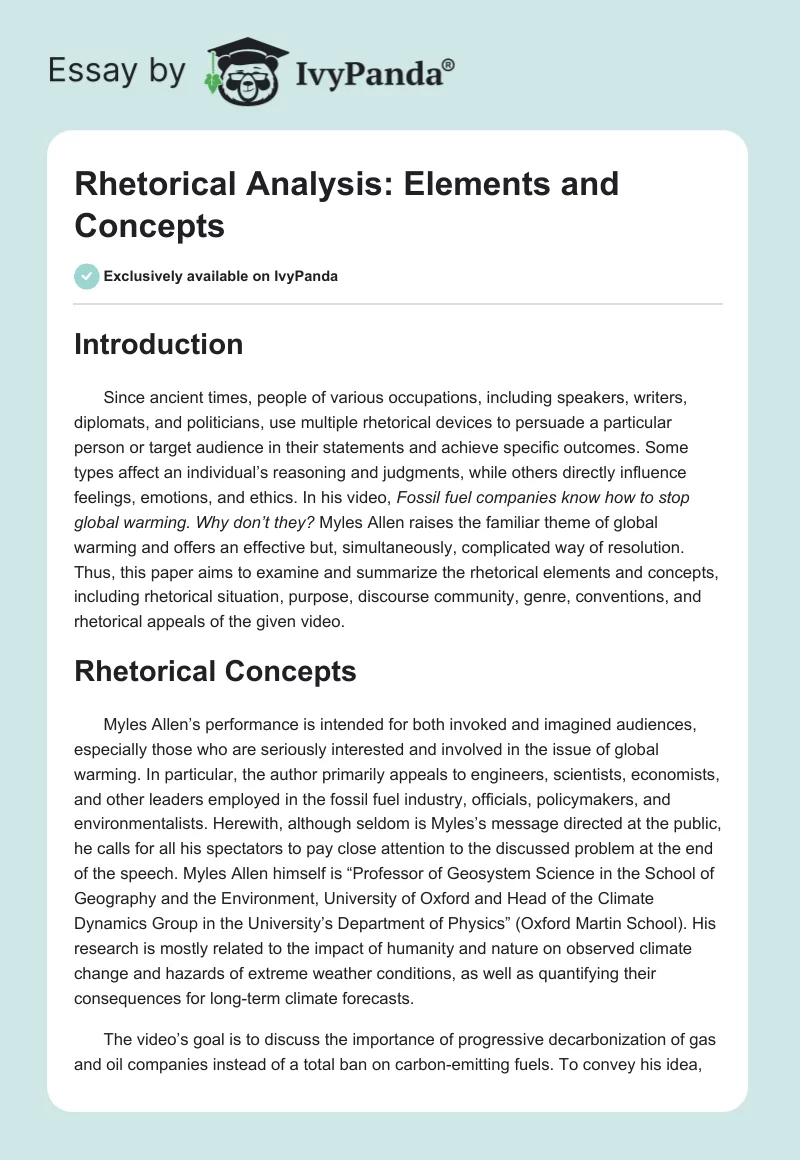 Rhetorical Analysis: Elements and Concepts. Page 1
