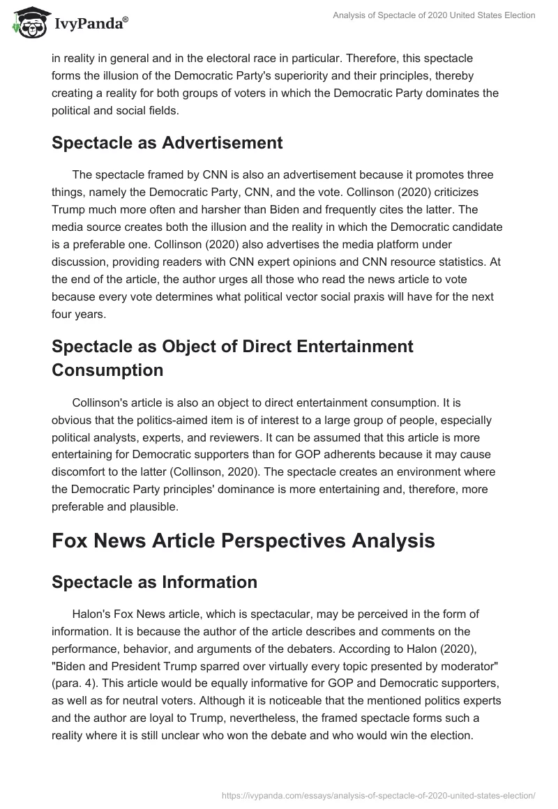 Analysis of Spectacle of 2020 United States Election. Page 2