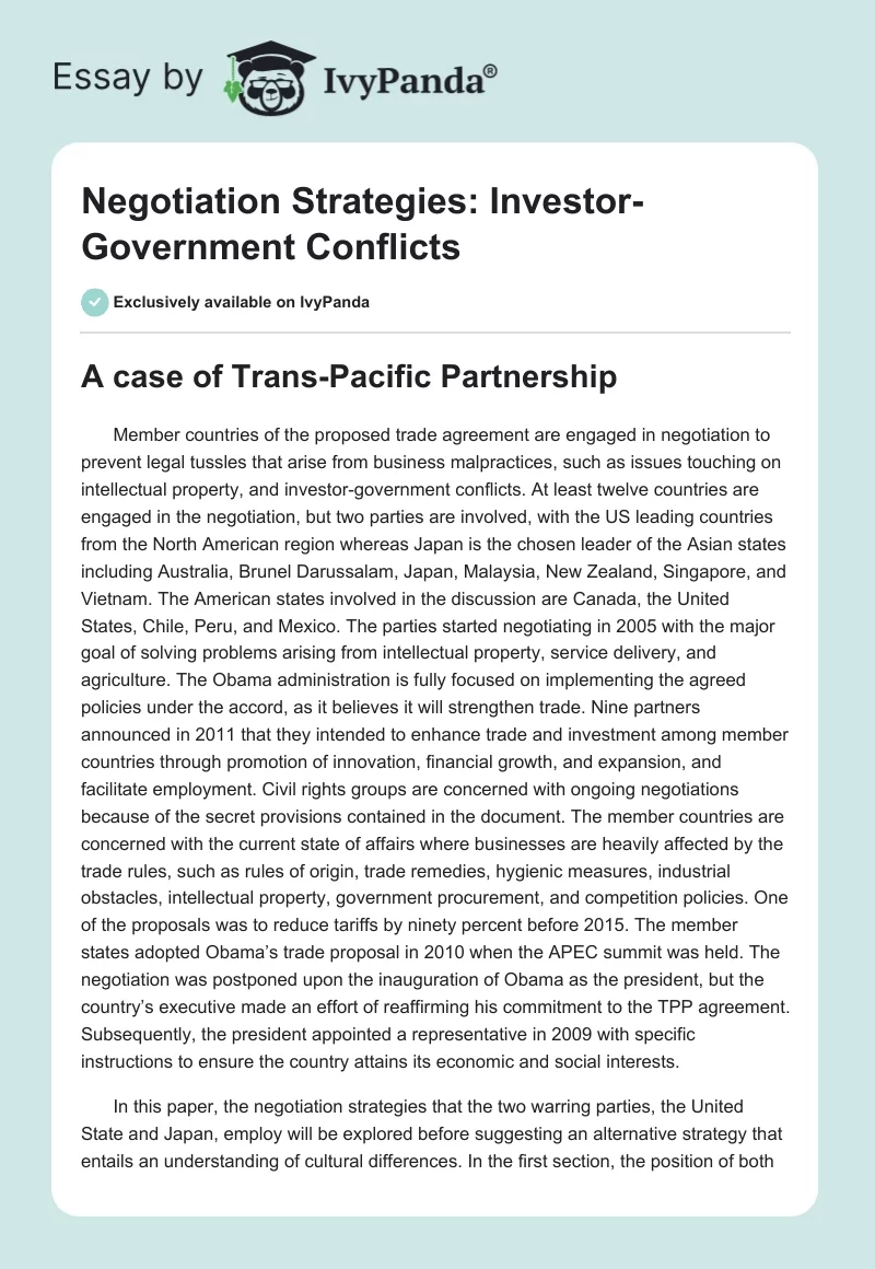 Negotiation Strategies: Investor-Government Conflicts. Page 1