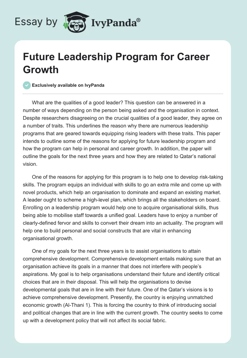 Future Leadership Program for Career Growth. Page 1