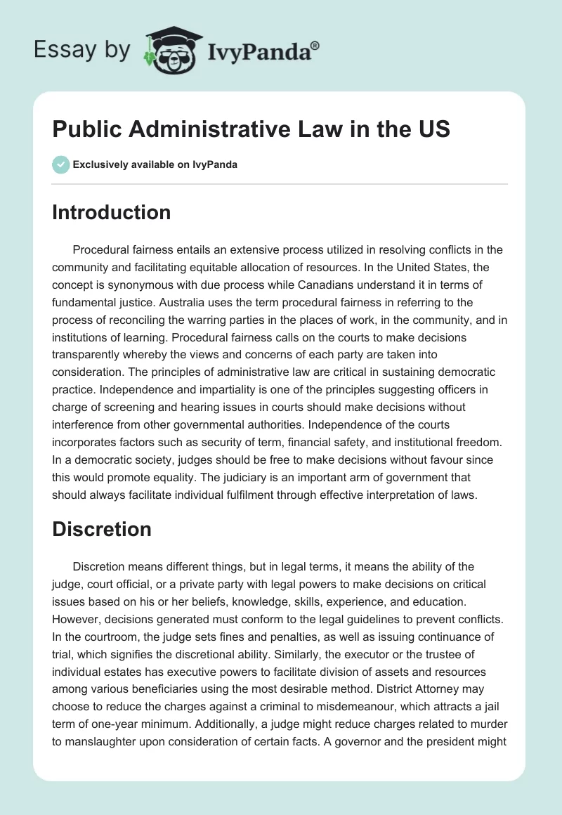 Public Administrative Law in the US. Page 1