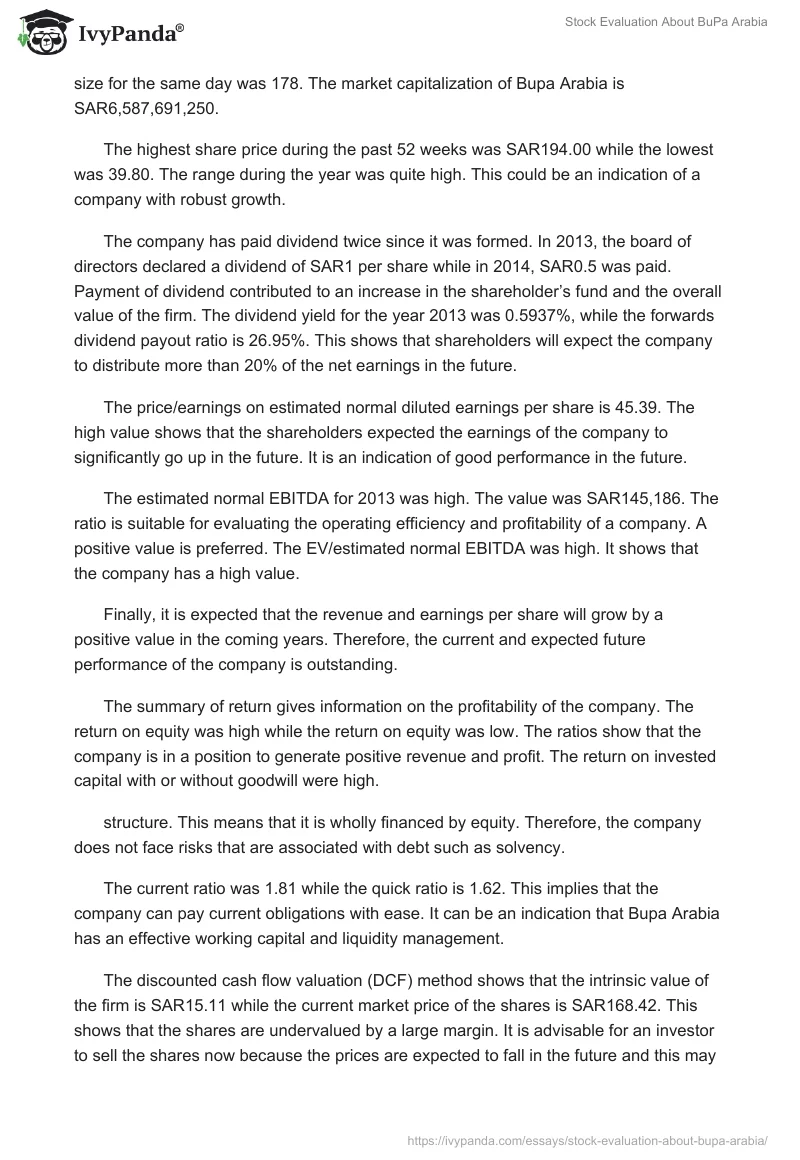 Stock Evaluation About BuPa Arabia. Page 4