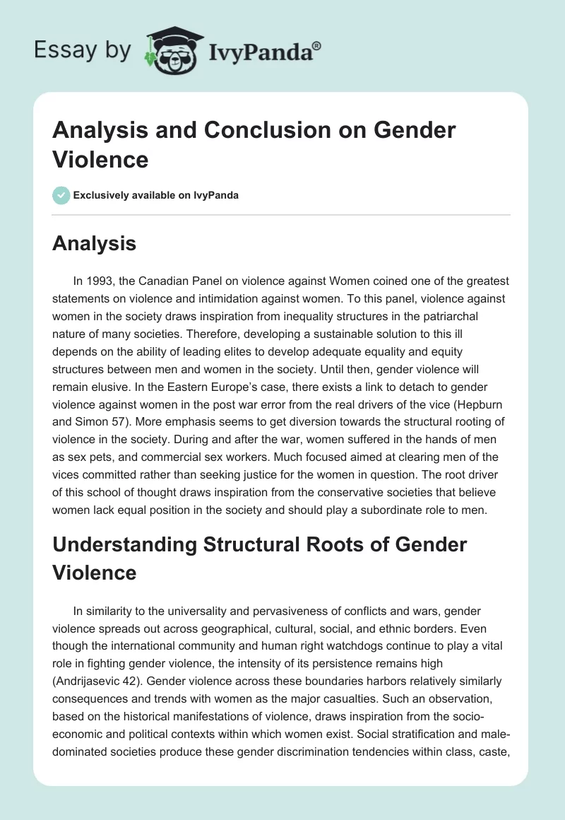 Analysis and Conclusion on Gender Violence. Page 1
