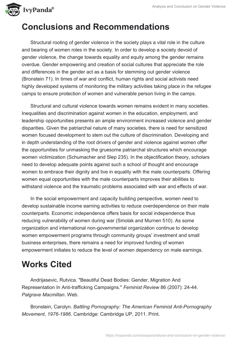 Analysis and Conclusion on Gender Violence. Page 5