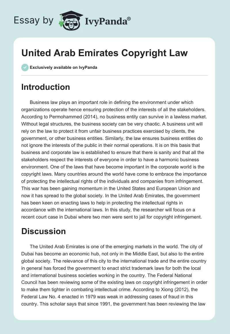 United Arab Emirates Copyright Law. Page 1