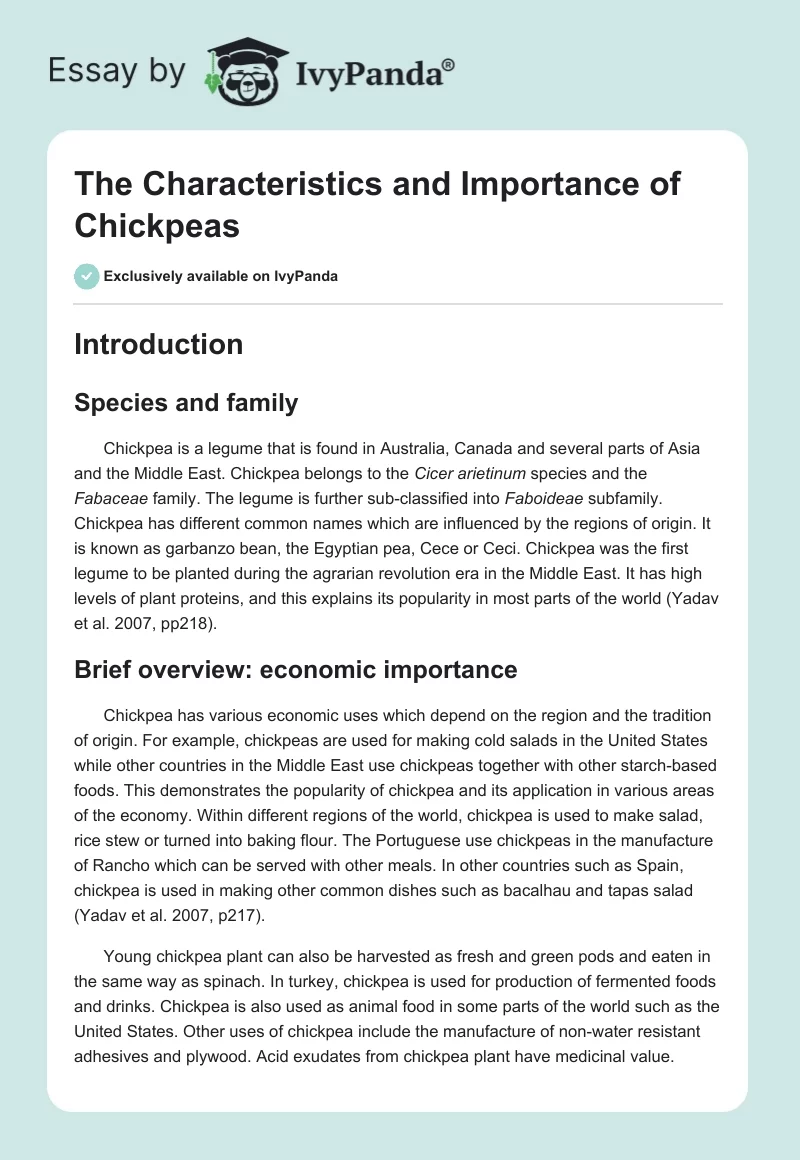 The Characteristics and Importance of Chickpeas. Page 1
