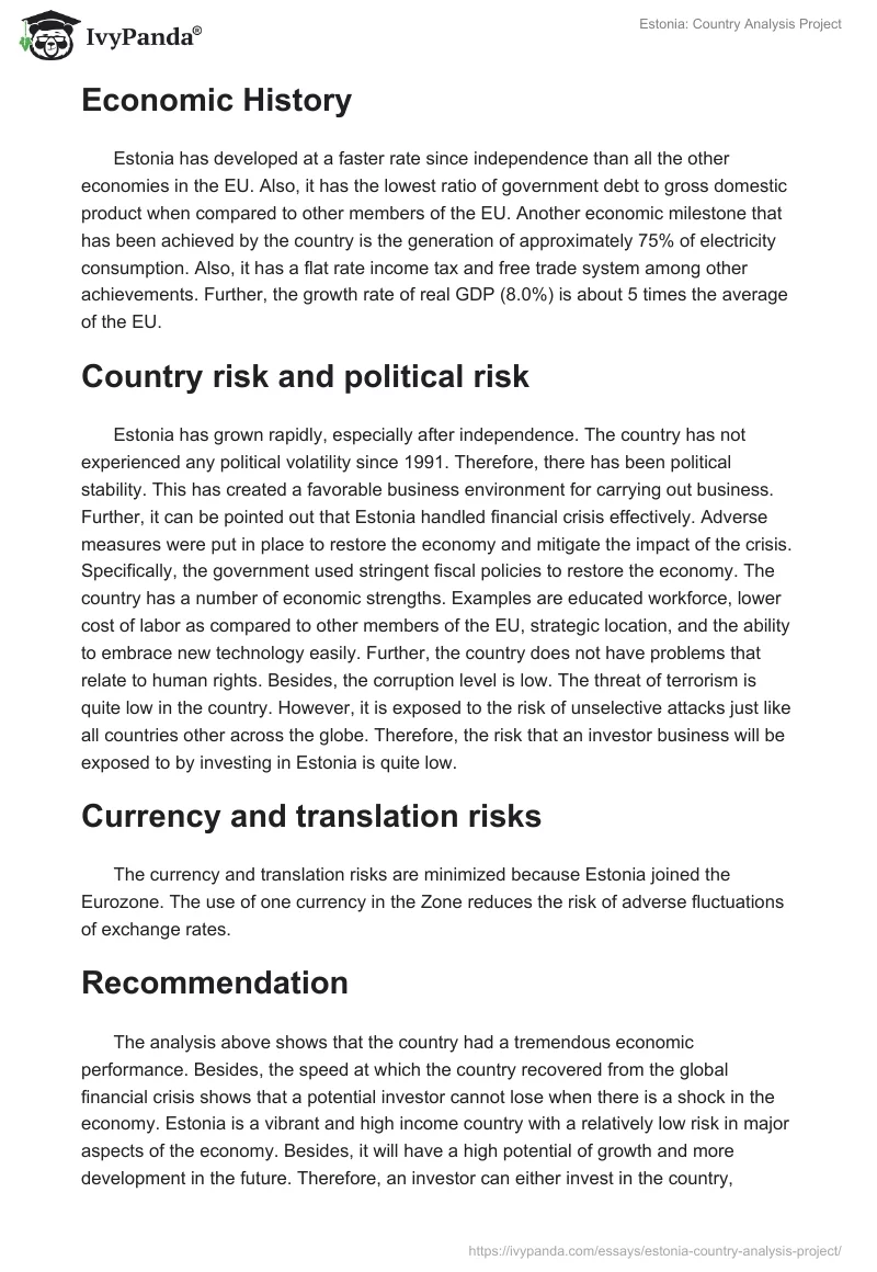 Estonia: Country Analysis Project. Page 5