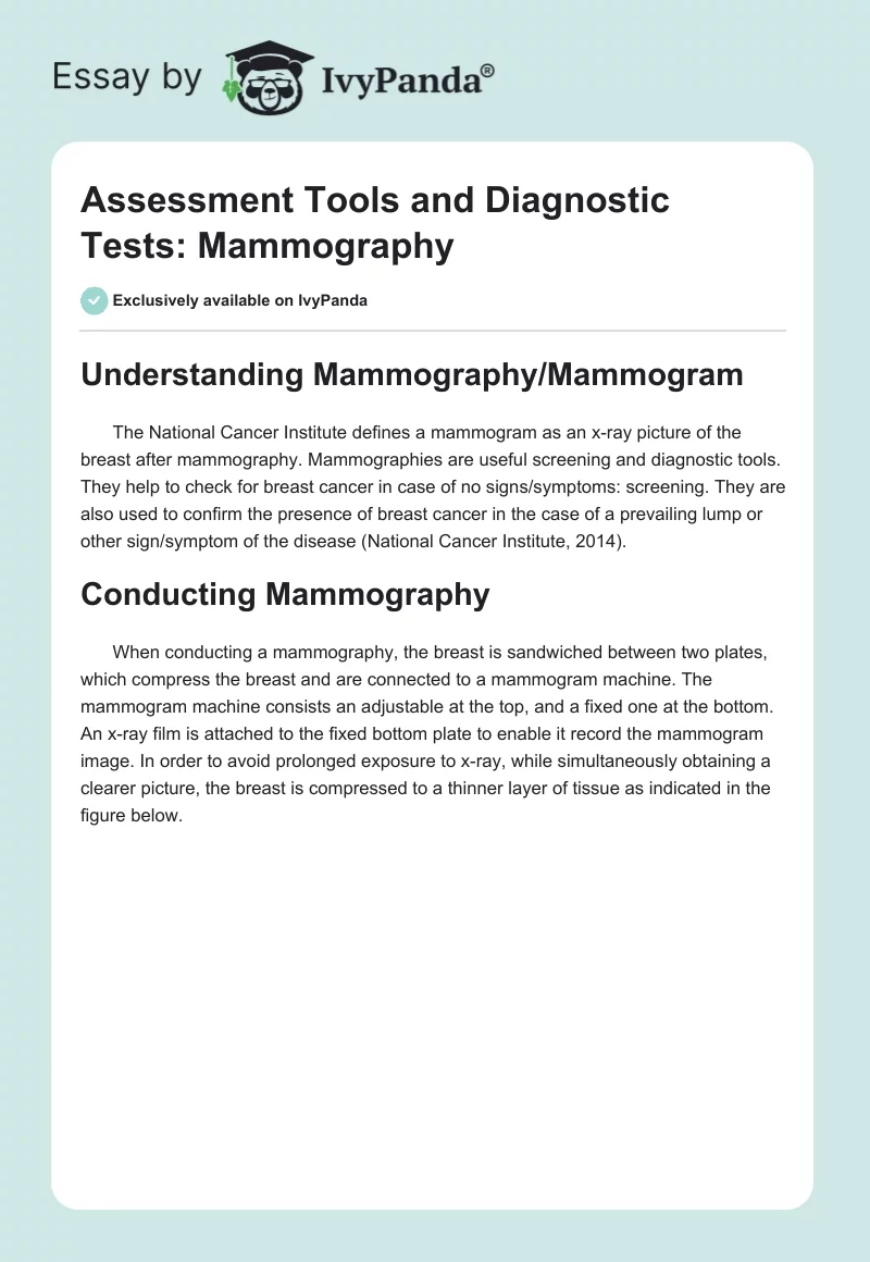 Assessment Tools and Diagnostic Tests: Mammography. Page 1