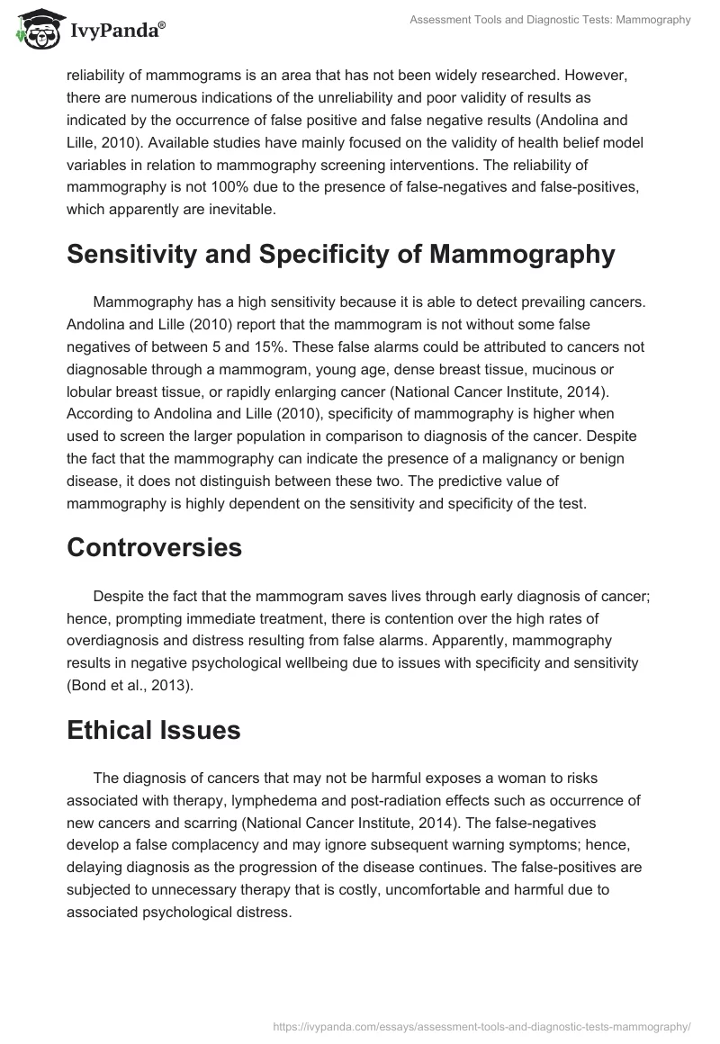 Assessment Tools and Diagnostic Tests: Mammography. Page 3