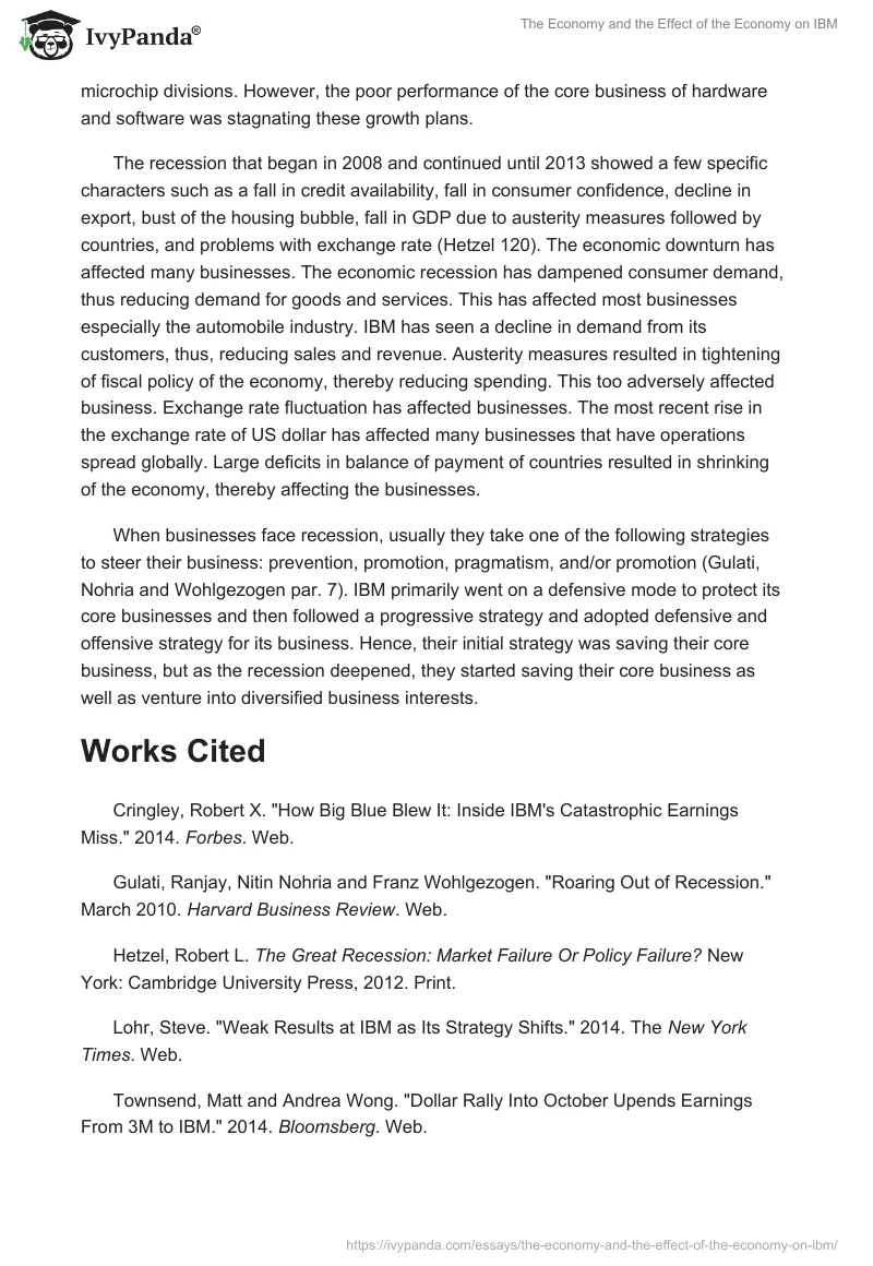 The Economy and the Effect of the Economy on IBM. Page 2