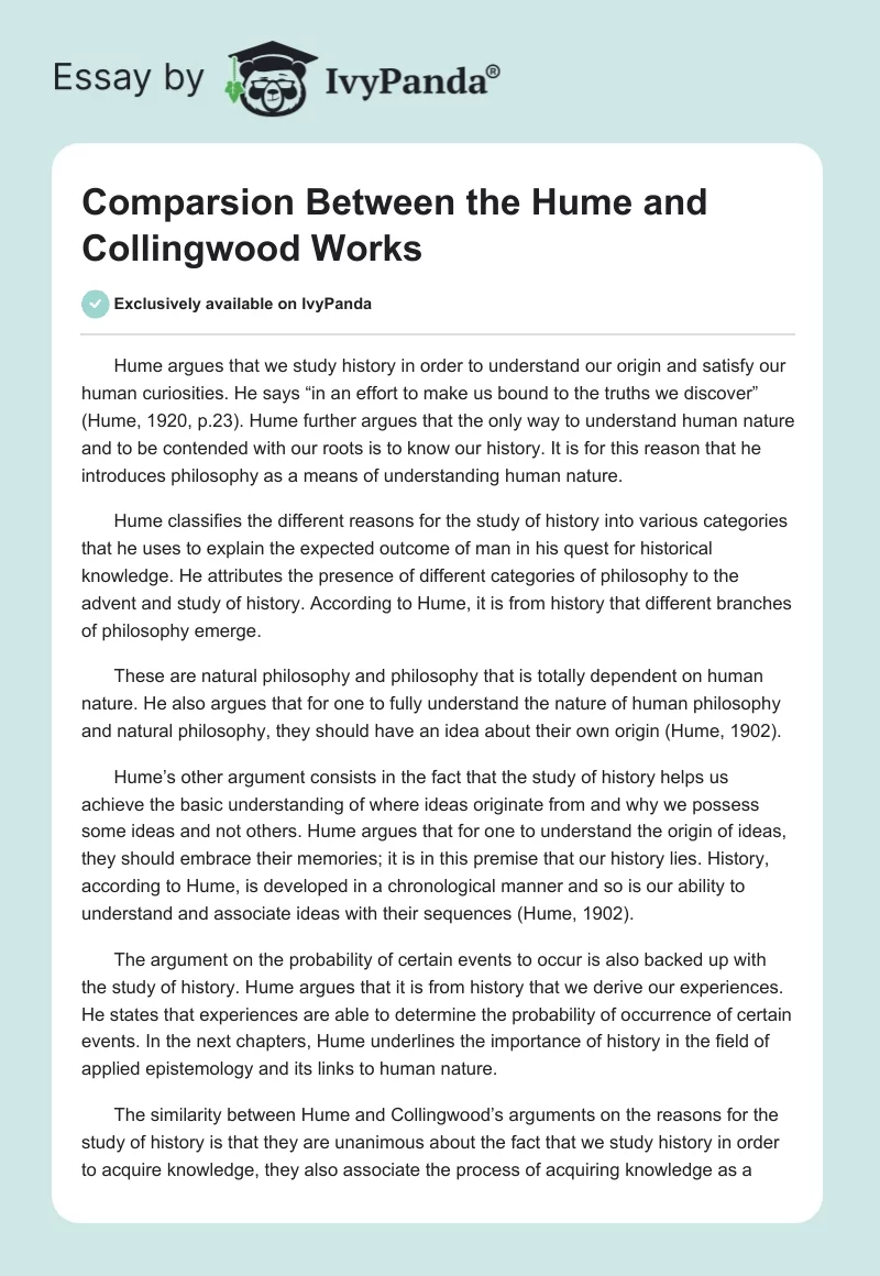 Comparsion Between the Hume and Collingwood Works. Page 1