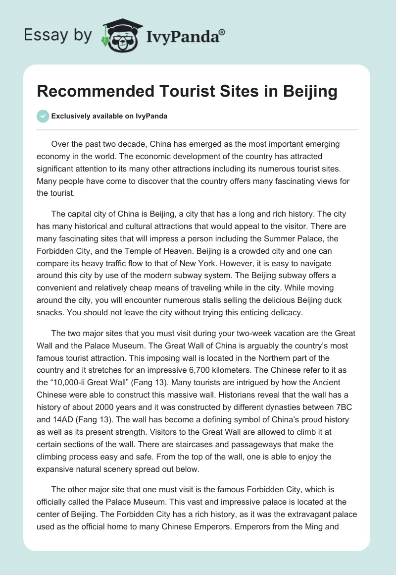 Recommended Tourist Sites in Beijing. Page 1