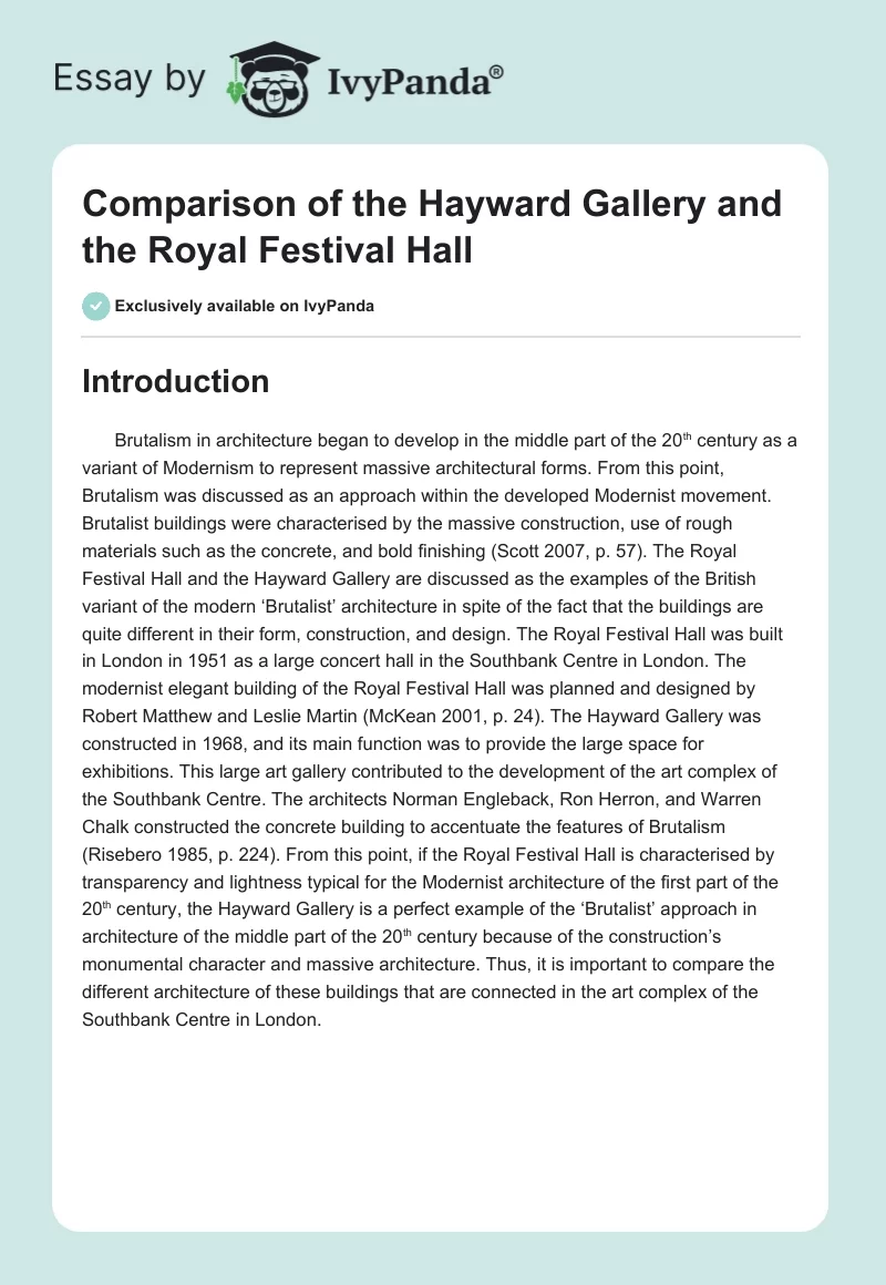 Comparison of the Hayward Gallery and the Royal Festival Hall. Page 1