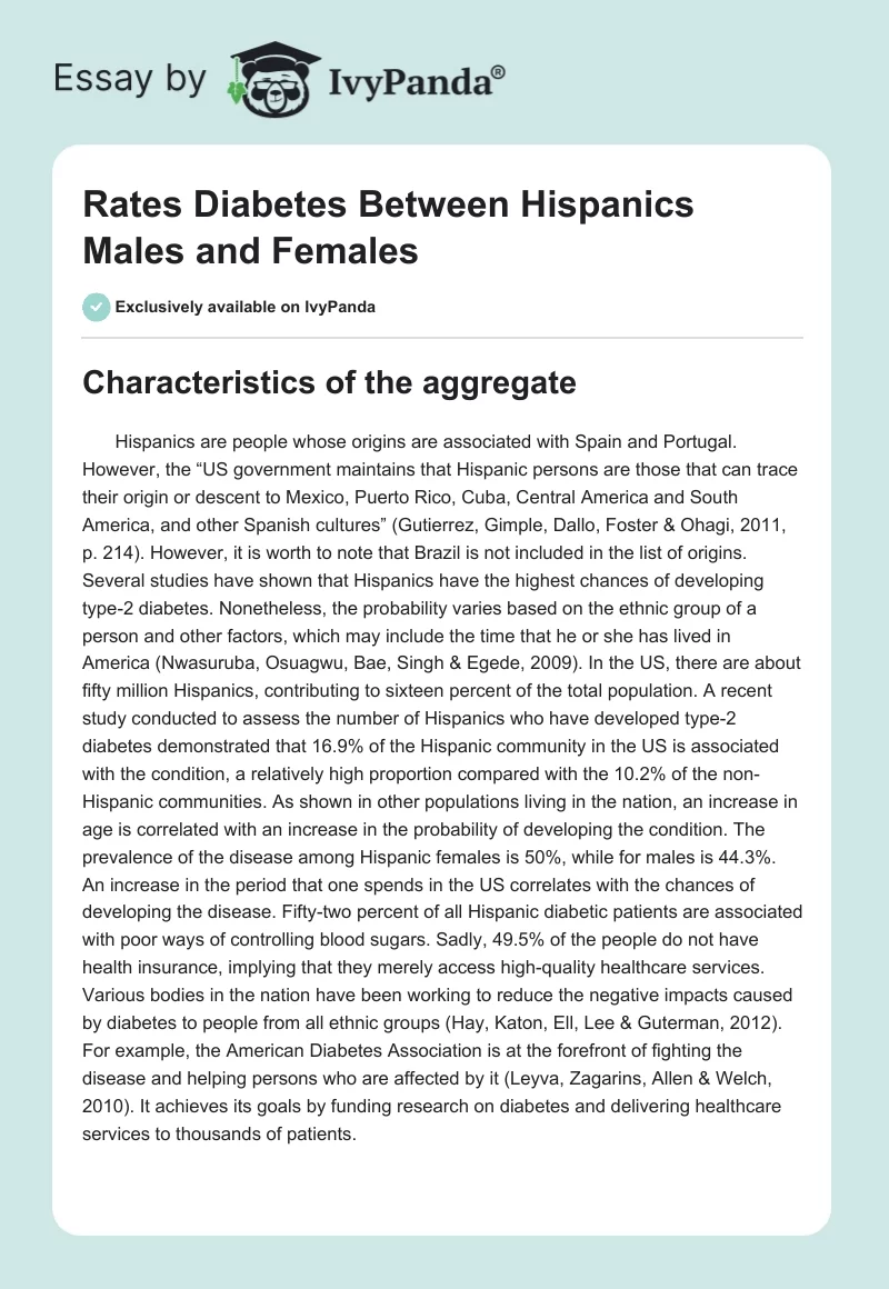Rates Diabetes Between Hispanics Males and Females. Page 1