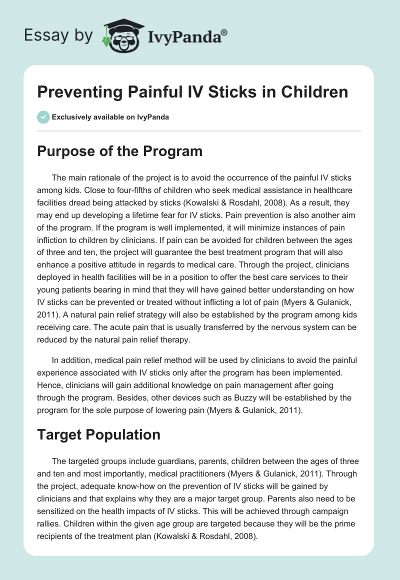 Preventing Painful IV Sticks in Children. Page 1