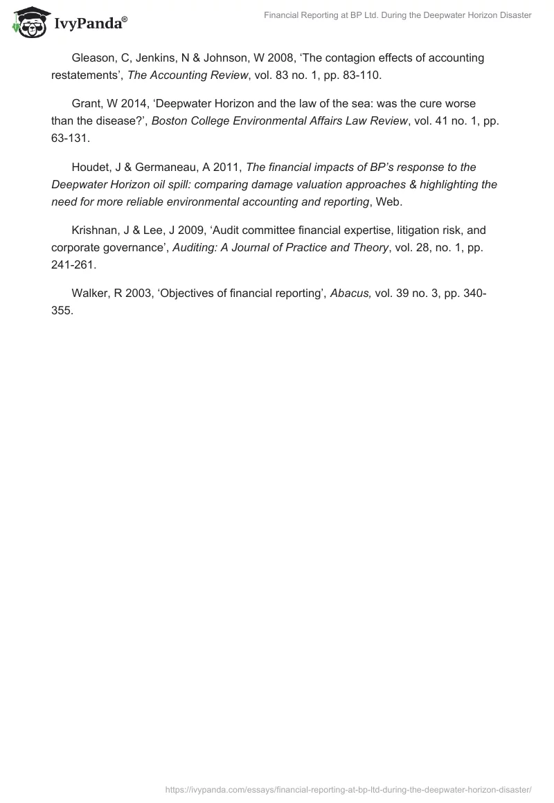 Financial Reporting at BP Ltd. During the Deepwater Horizon Disaster. Page 5