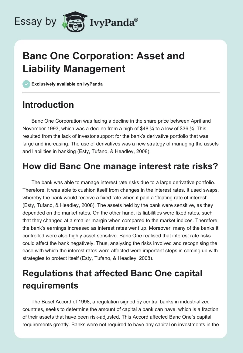 Banc One Corporation: Asset and Liability Management. Page 1