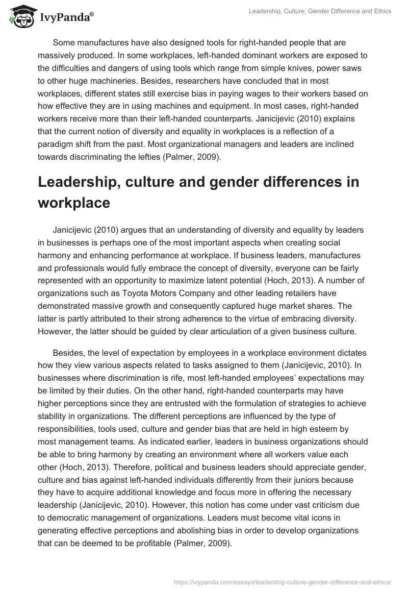 Leadership, Culture, Gender Difference and Ethics. Page 2