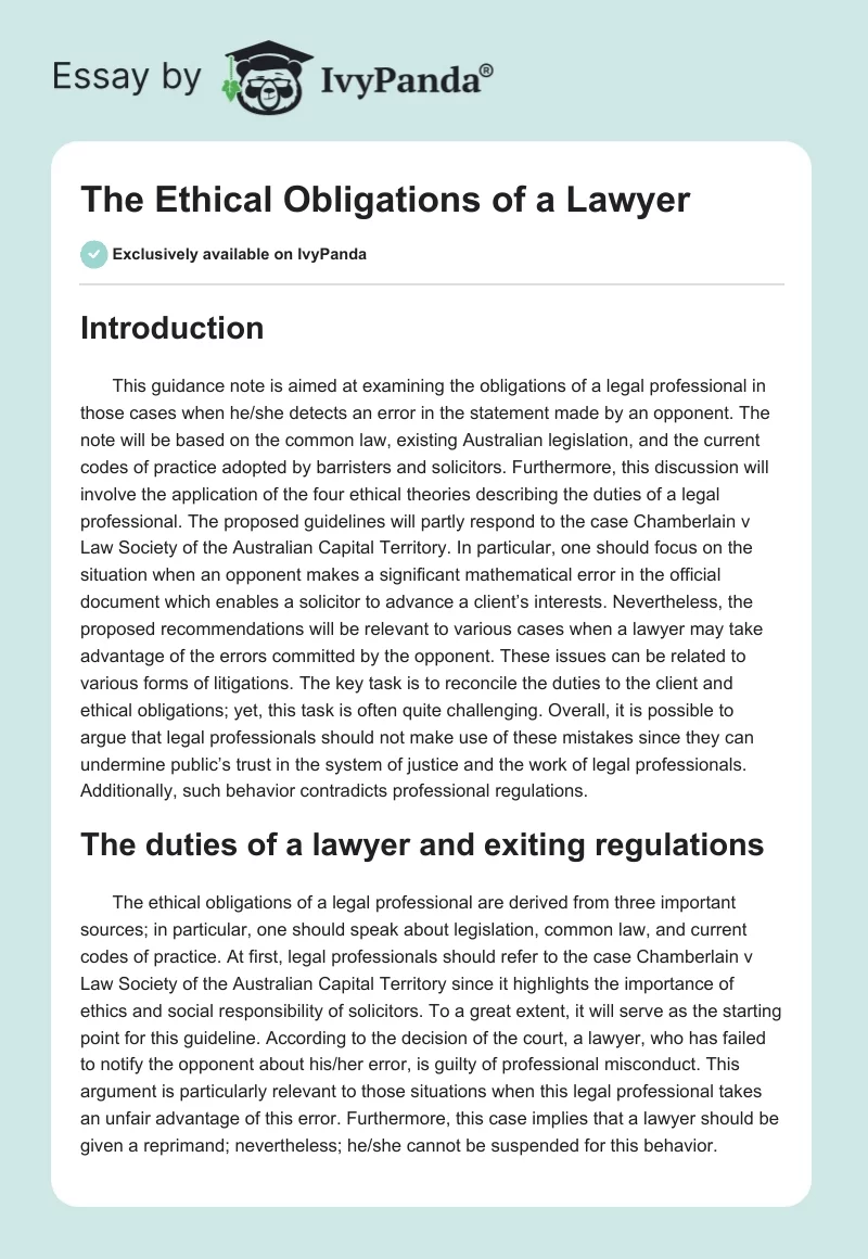 The Ethical Obligations of a Lawyer. Page 1
