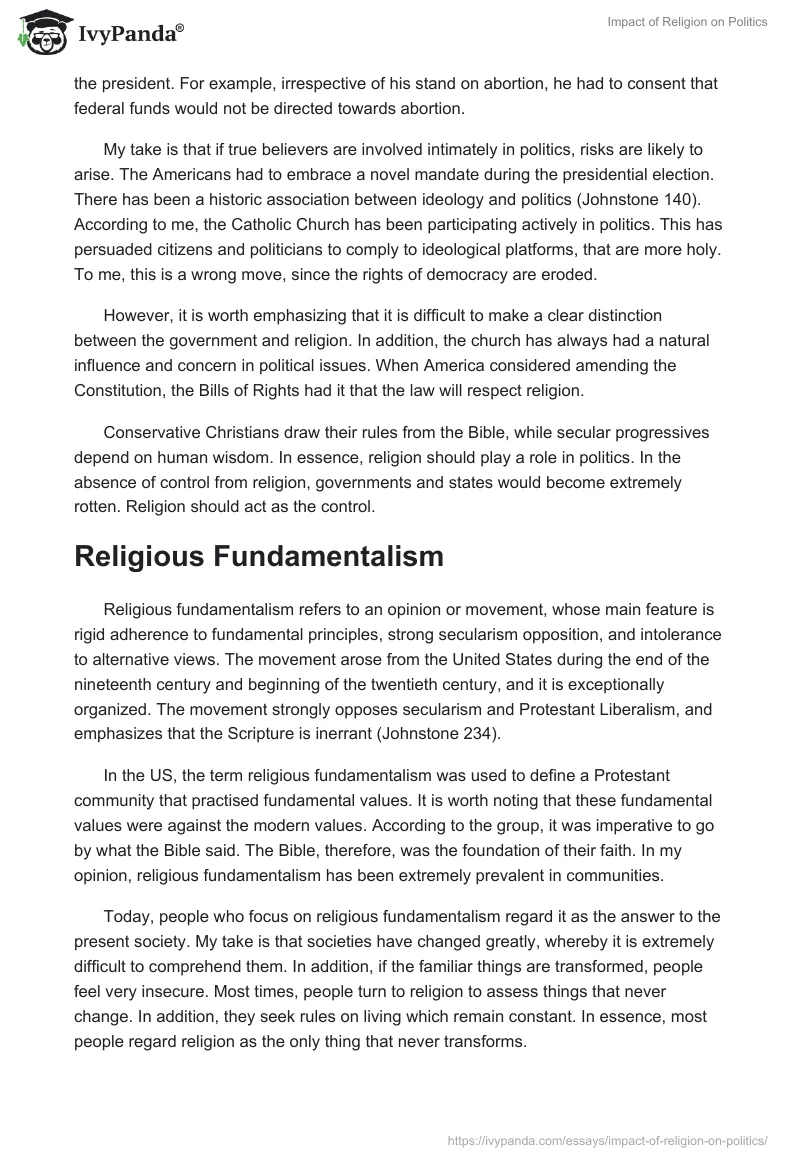 Impact of Religion on Politics. Page 2