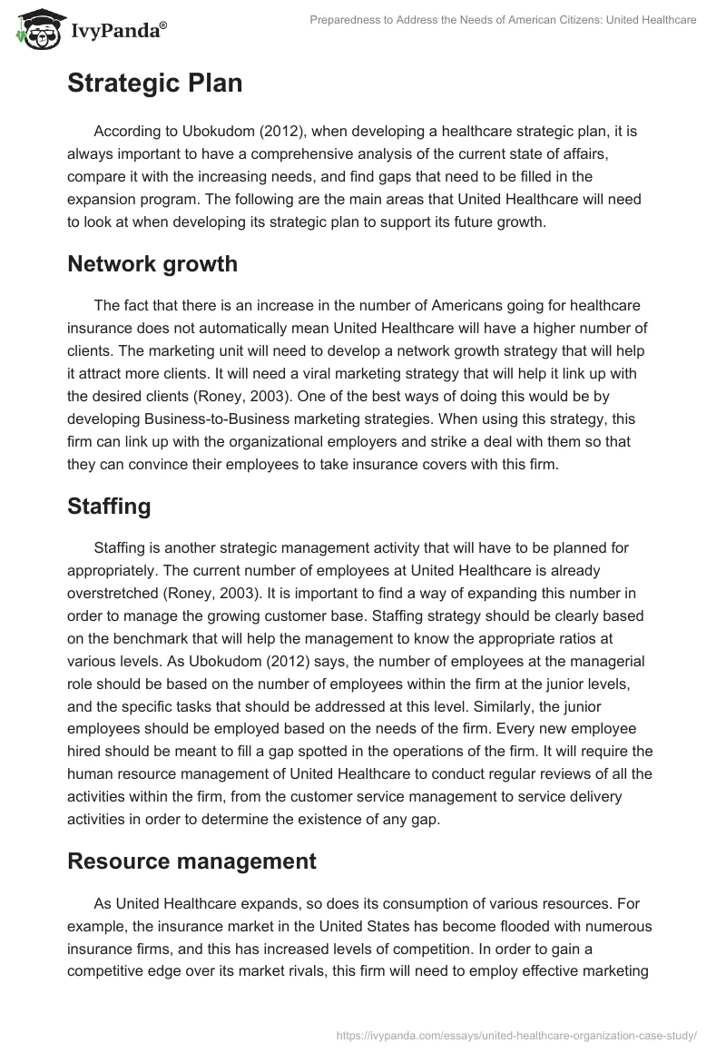 Preparedness to Address the Needs of American Citizens: United Healthcare. Page 2