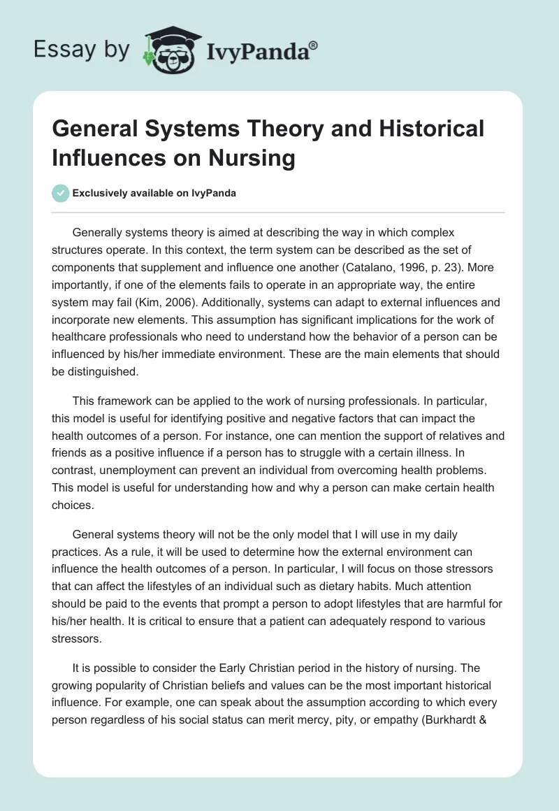 General Systems Theory and Historical Influences on Nursing. Page 1